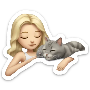 Blond girl sleeping in bed with a grey cat and a beige cat  sticker
