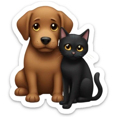 A brown dog Hugging a black cat  sticker
