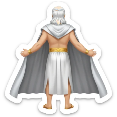 fullbody silverhair god ZEUS, white cape, standing still backview sticker