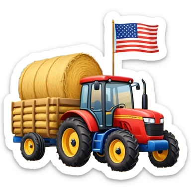 Fall hay bale trailer rides with USA flag on tractor sticker