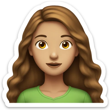 Girl with long brown hair, fair skin, brown eyes, red yellow green colors sticker