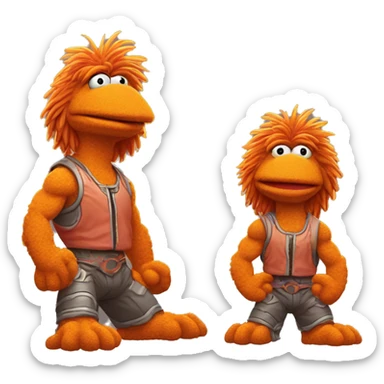 Detailed image of  fraggle rocks hot muscle trainer sunset colored sticker