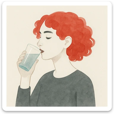 goth girl with red cherry curly hair drinking water sticker