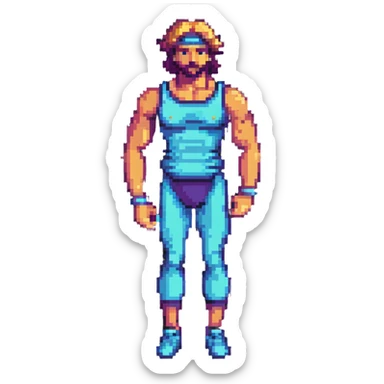 Odysseus in an 80s workout suit sticker