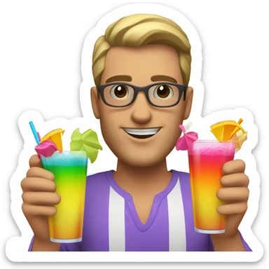 Caucasian guy at beach with cocktails  sticker