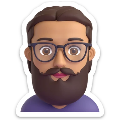 man with medium beard, connected eyebrows, olive tan skin, brown eyes, and glasses sticker