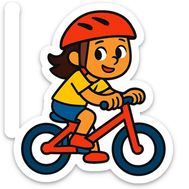 girl with a red bike helmet, vibrant colors sticker