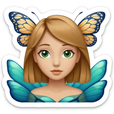 Mädchen mit dunkel-honig blonden Haaren mit einem butterfly cut und dunkel blau-grüne ocean mandel förmige schmale große enge scharfe Augen  sticker