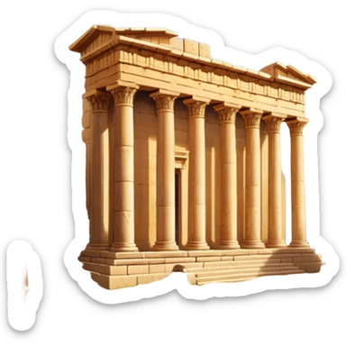 Baalbek temple – Cinematic Realistic Baalbek Temple, depicted as an ancient Roman temple complex with towering columns and intricately carved stone details, bathed in golden sunlight and dramatic shadows that evoke timeless historical grandeur. sticker