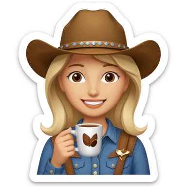 girl drinking coffee on top of a cowboy sticker