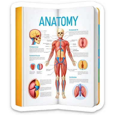 anatomy textbook with human body diagram on cover sticker