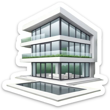 A modern house with clean architectural lines, large glass windows, minimalist design, white and gray tones, surrounded by greenery, soft natural lighting, realistic style, high detail
 sticker