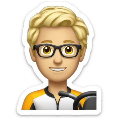 blond guy short hair and glasses on a kart sticker
