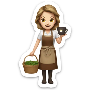 white girl in brown apron with a tea basket sticker