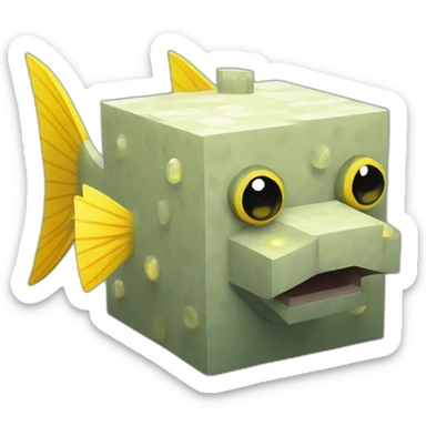 cube yellow fugu fish with two fins and tail in minecraft style full size sticker