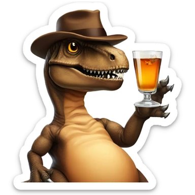 T-Rex with a turkey hat and a glass of whiskey sticker