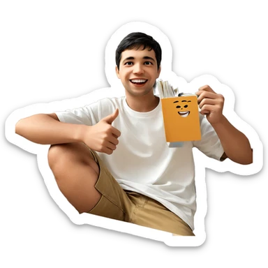 smiling boy with a book sticker