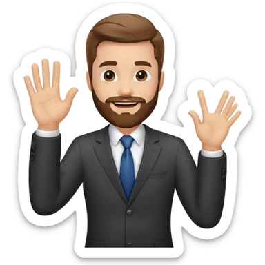 bearded man in business suit waving hand with friendly smile sticker