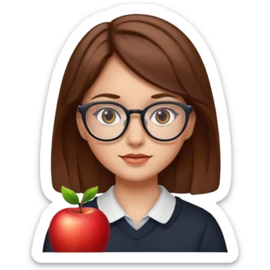 emoji of a girl with glasses and brown hair, Apple style sticker