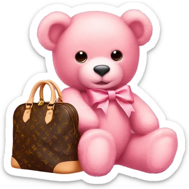 pink bow teddy bear solo with Louis Vuitton bag sticker