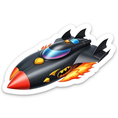 batmobile in rocket ship boom rocket at take-off in fire sticker