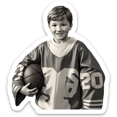 smiling boy with basketball sticker