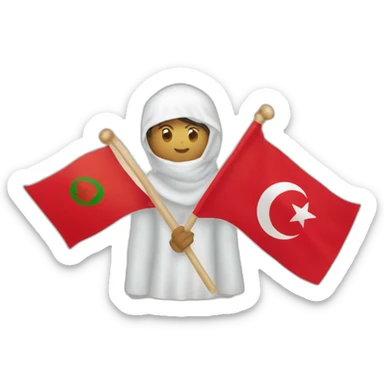 Un marocain avec dans sa main avec un drapeau marocain et un tunisien avec un drapeau tunisien qui se serrent la main sticker
