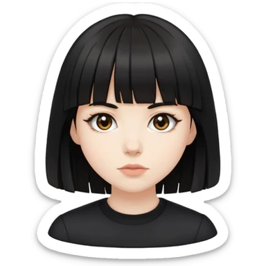 Pale girl with black medium hair and bangs with brown eyes black clothes  sticker