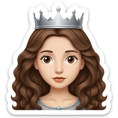 Krásná žena dlouhé hnědé vlnité vlasy. Ve vlasech má malou stříbrnou korunku.  sticker