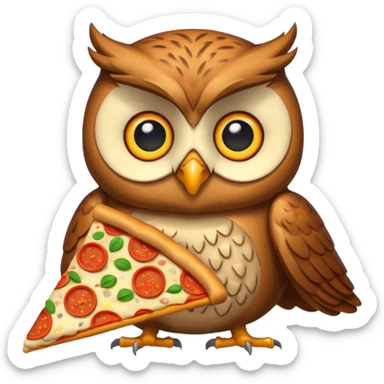 un gufo che mangia la pizza in formato emoji sticker