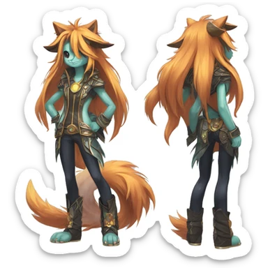 Anthro Sona Cool Edgy Cute Legendary Colorful Shy Shiny Fakemon-Fantasy-Creature With Long Hair-Mane Full Body Detailed High Quality sticker