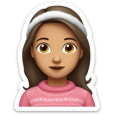 winter, christmas, hispanic, long brown hair, girl, brown eyes, child, full body, pink sweater sticker