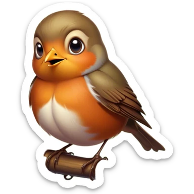 Cinematic Comical Robin Portrait Emoji, Head tilted dramatically with an exaggeratedly shocked expression, featuring a petite, vibrant form with wide, comically expressive eyes full of playful disbelief and a subtly animated beak, Simplified yet hilariously expressive features, highly detailed, glowing with a slightly sassy glow, high shine, dramatic yet playful, stylized with an air of cheeky woodland mischief, soft glowing outline, capturing the essence of a meme-worthy robin that looks ready to side-eye its way into viral fame! sticker