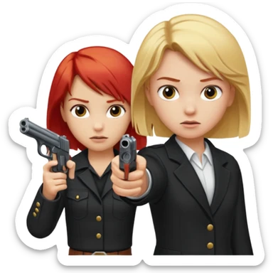 make a blonder haired gurl pointing a gun at a red headed boy sticker