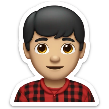 White Man with straight black hair and brown eyes wearing red and black buffalo plaid pjs sticker