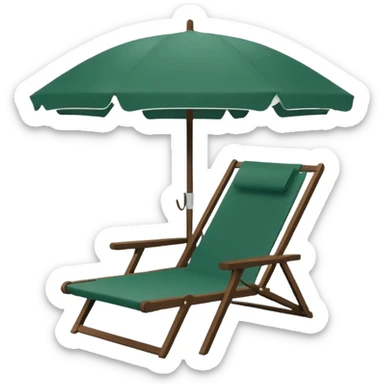 dark green lounge chair under a white beach umbrella, umbrella without colored details, modern minimalism, no emojis or faces sticker