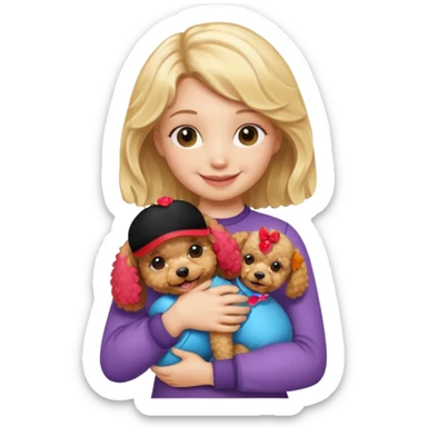 Blonde girl hugging her toy poodle sticker