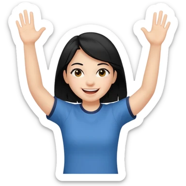 girl with black hair in short sleeves cheering going home sticker