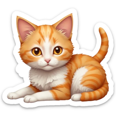 full body of very small + skinny ginger and white kitten with deep orange eyes and triangular shaped face lying down sticker