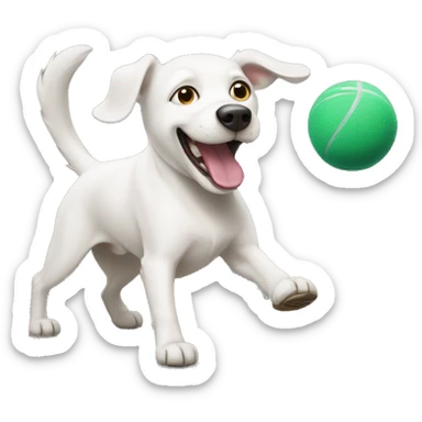 A white dog playing fetch sticker