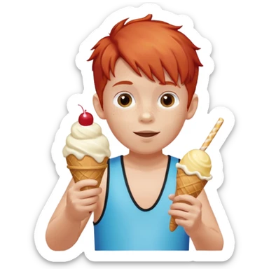 boy kid red haired wearing arm floaties, eating ice cream sticker