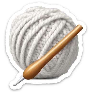 Crochet hook and white ball of yarn sticker