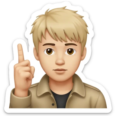 man with a messy fringe hair style giving the finger  sticker