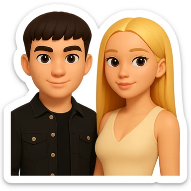 Slightly increase the volume of the upper body of the girl, separate the girl and the boy from each other, make the skin color the same for both. Keep the cartoon style and maintain a transparent background. sticker