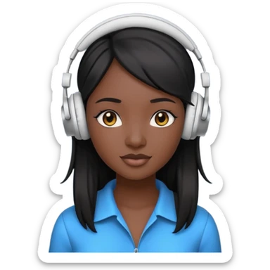 African Virtual Assistant with Black Hair with headphone on sticker
