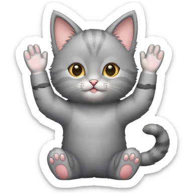 Gray kitten with arms up  sticker