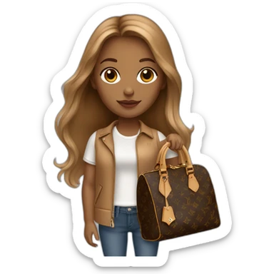 1 girl with light-brown long hair holding louis vuitton bag sticker