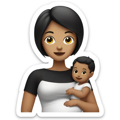 White woman with black bob cut with a baby in arms sticker
