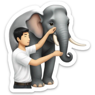 young Thai man stroking the head of an elephant sticker