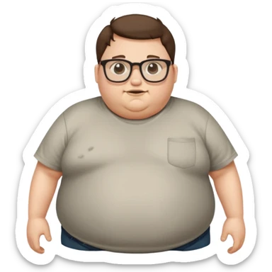 Hombre nerd obeso mórbido con la barriga abriendo la camisa sticker